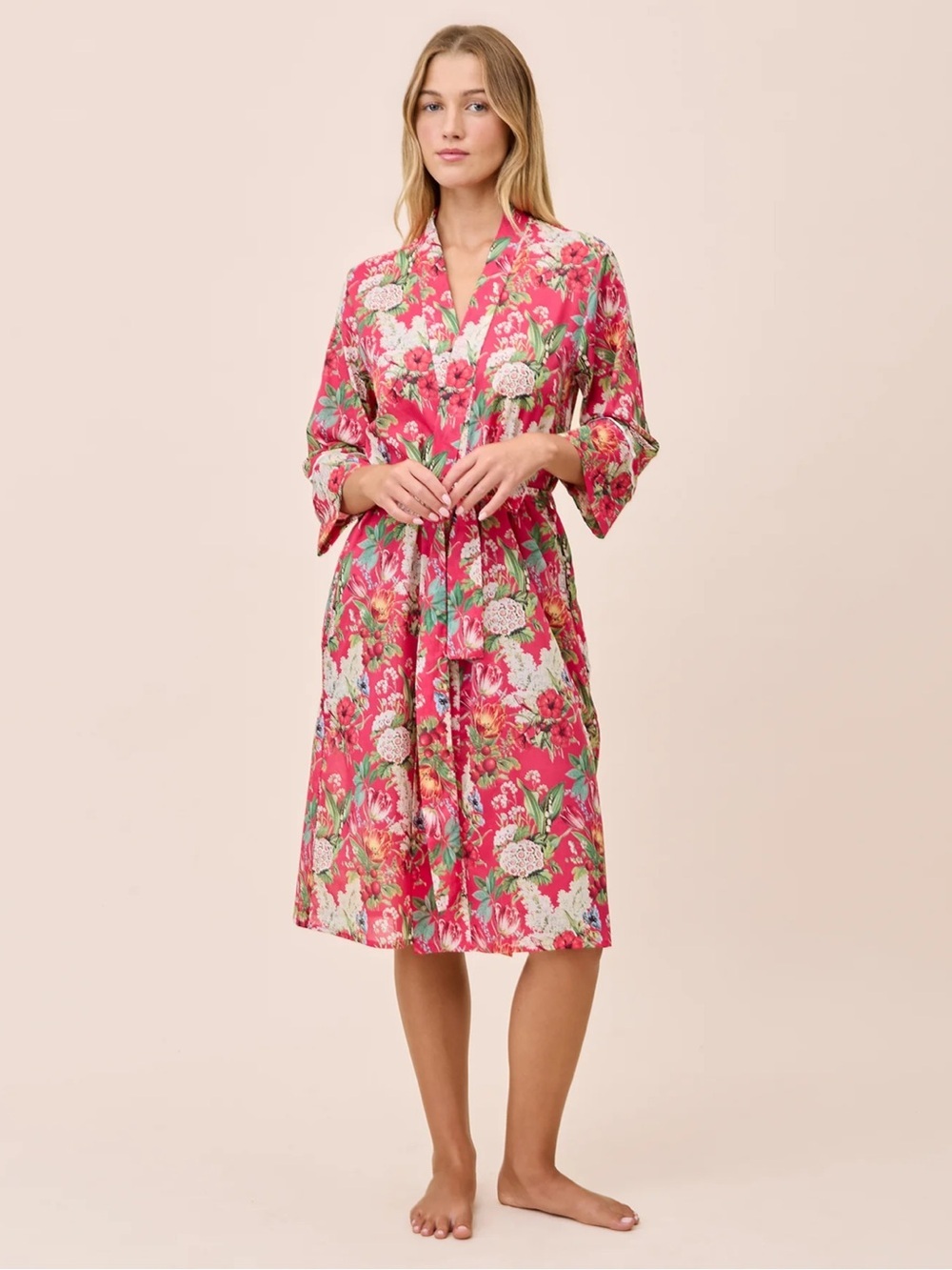 Papinelle Small Clara Midi Robe 100% Cotton Geranium Pink Floral Print NWT